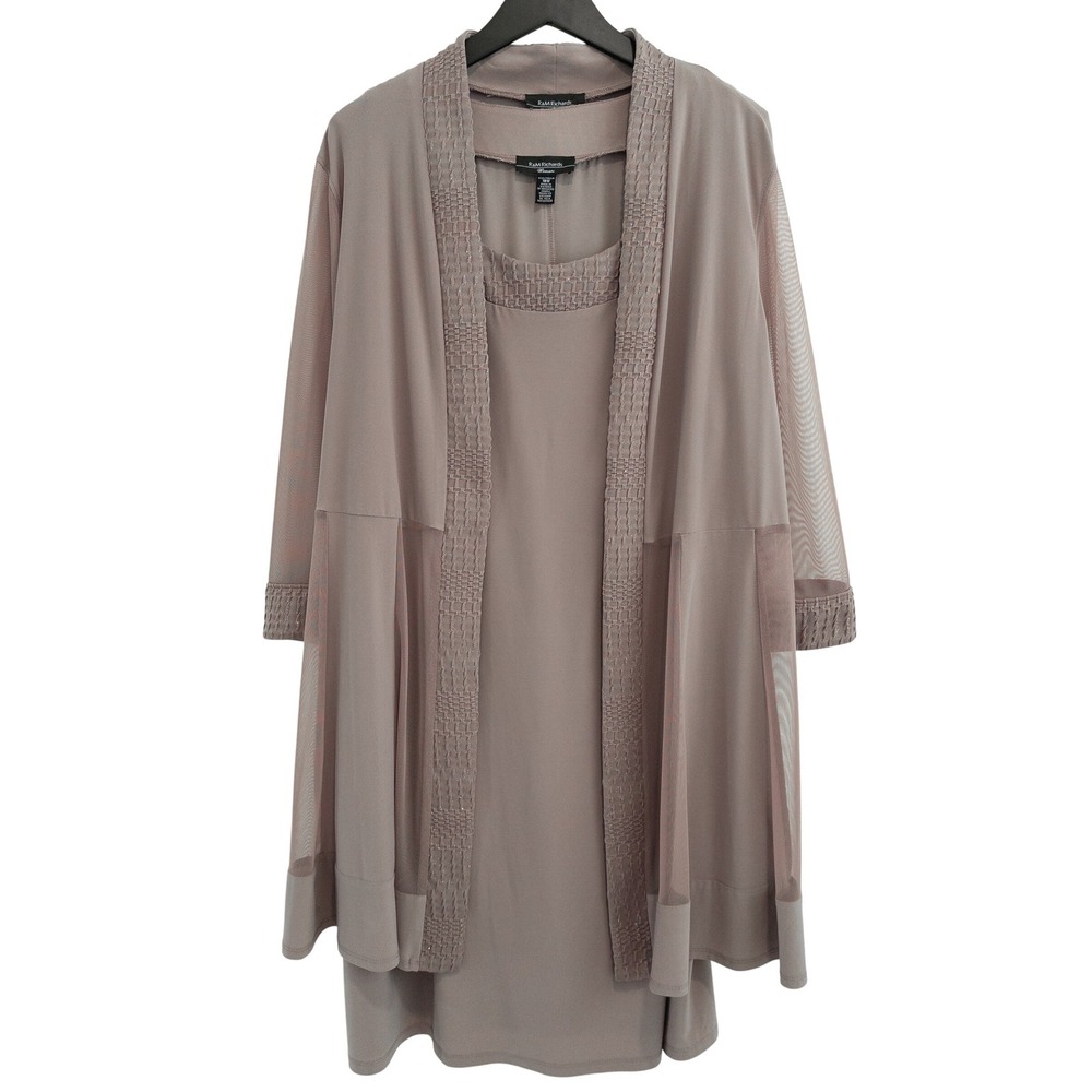 R&M Richards Dress Set Women 18W Mauve Mesh Trim Mother of the Bride Formal